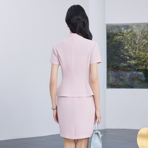 Chinese Style Stand Collar Short Sleeve Suit Set Women Summer Thin High End Professional Hotel Reception Uniform Short Skirt - Product Image 4