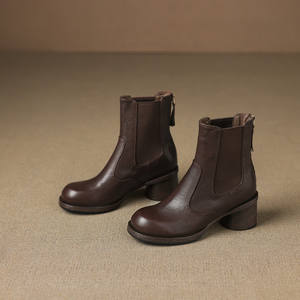 Handcrafted Single <b>Shoe</b> Large Belt Buckle Retro One-Heel Round-Toed Genuine Leather Waterproof <b>Soft</b>-<b>Sole</b> Anti-Slip - Product Image 3