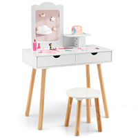 Table de toilette pour enfants, chaise de toilette pour petite fille de plus de 3 ans, ensemble de table de toilette princesse avec miroir blanc G-06-2