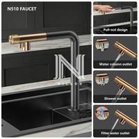 Grifo de Cocina Inteligente 6532 para Fregadero Cuadrado de un Solo Tazón, Acero Inoxidable 304, Revestimiento Nano Negro, Diseño Moderno, Hecho a Mano, Mini