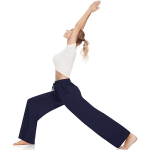 Pantalon de jogging unisexe respirant à jambe large avec cordon de serrage et poches, idéal pour le yoga, la détente et l'entraînement estival - Product Image 4