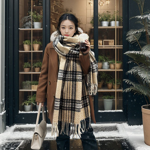 Vòng Sợi Mùa Đông Khăn Mới Hàn Quốc Phong Cách Dày Ấm Dệt Kim Cổ Điển Khăn Choàng Giả Cashmere Làm Truyền Thống Khăn Choàng - Product Image 5