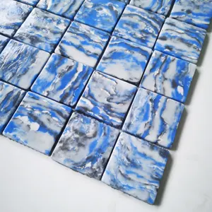 Wall Mosaics Pools Iridescent Square Tile Glass Blue Mosaic Tile For Swimming Pool Mosaic Bathroom