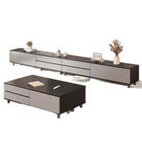 Meuble TV Dareko en bois mélaminé haut tendance gris et noir support TV ensemble de table basse grand rangement pour salon