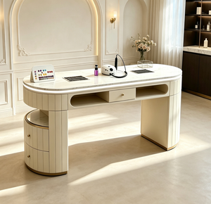 Table de manucure moderne avec plateau en marbre, bureau de salon de beauté, poste de travail de spa, mobilier commercial blanc - Product Image 1