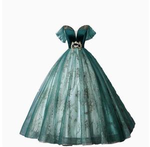 Nuovo <span class=keywords><strong>Abito</strong></span> Classico per Quinceañera, Elegante Vestito Verde Scuro a Palloncino con Maniche Corte, Lunghezza al Pavimento, con Paillettes, per <span class=keywords><strong>Cerimonia</strong></span> e Serata, Personalizzabile - Product Image 1