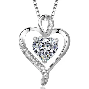 Colgante de plata de ley 925 con forma de corazón de amor, collar de diamante con forma de corazón, chapado en oro de 18k