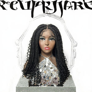 Perruque Lace Front <span class=keywords><strong>Jennifer</strong></span> en Cheveux Brésiliens Remy, Styles Courts Bouclés, Tresses Longues Yaki, Sans Colle, Marron, pour Femmes - Product Image 3