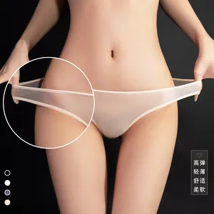 Bragas Ropa interior sexy para mujer Satén de seda Breve Bikini de alta elasticidad Tanga 5033 Tejido transparente Adultos Soporte teñido liso