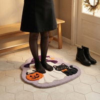 Tapis de sol moderne en polyester imprimé animal, fantôme mignon, chat noir, citrouille, en faux velours, pour décoration de chambre à coucher
