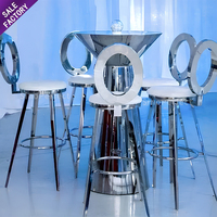 Table de bar haute ronde d'extérieur en acier inoxydable doré et blanc pour événements, banquets de mariage et fêtes – Offre spéciale