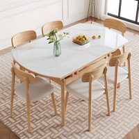 Table à manger moderne pliable et extensible, cadre rond en bois, 6 places, plateau en pierre frittée, mobilier pour la maison et l'hôtel