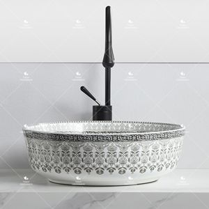 Yeson Luxus Design Runde grau Blumenmuster Porzellan hand gefertigte Waschbecken Badezimmer Keramik Arbeits platte Kunst Waschbecken für Hotel - Product Image 3
