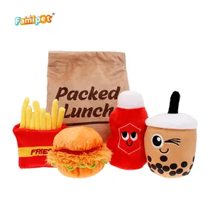 Famipet批发新设计快餐午餐包系列吱吱狗玩具毛绒宠物玩具