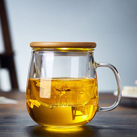 Ensemble de tasses et de gobelets en verre borosilicate écologique de luxe de 12 oz (350 ml) avec couvercle en bambou