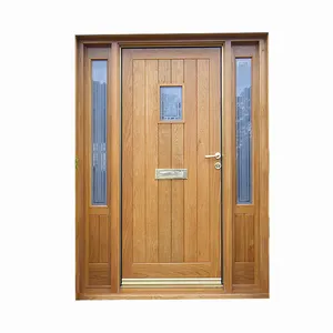 Puerta de entrada de madera sólida con diseño principal, puerta exterior de vidrio y madera