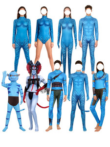 Costume <span class=keywords><strong>de</strong></span> cosplay <span class=keywords><strong>Avatar</strong></span> pour enfants et adultes, costume <span class=keywords><strong>de</strong></span> carnaval sur le thème du film, impression numérique 3D, combinaison élastique Zentai, costume d'Halloween, combinaison bleue d'alien - Product Image 1