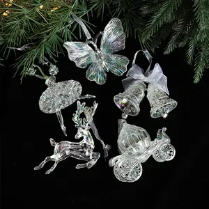 Navidad Bell Angel Girl Acrylic Christmas Ornaments Acrylic Clear Hanging Christmas Tree Decorations Pendant For Xmas New Year