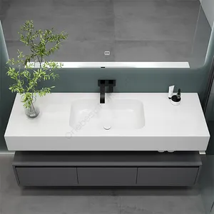 Simple Design Faux Stone Stainless Steel Wash Basin Stand Size Hand Basin Tempered Glass Sink
