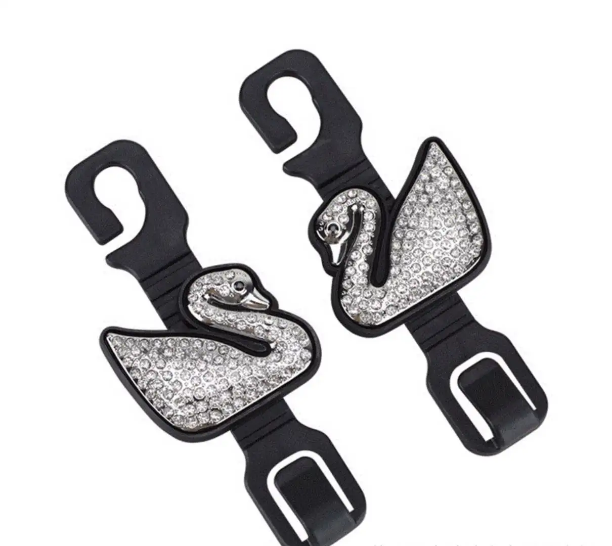 Rhinestone Car Headrest Hook Swan Vehicle Hook Organizer For Handbags Purses And Grocery