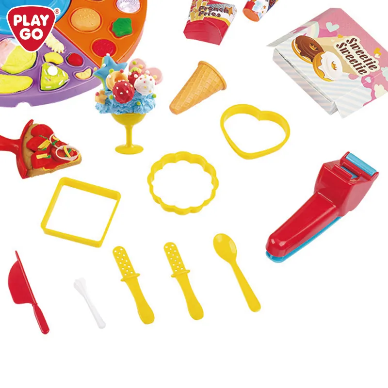 Playgo Set makanan Deluxe uniseks, lem lumpur tanah liat warna dunia makanan