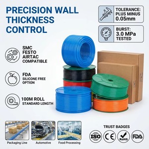 ท่อลม <span class=keywords><strong>PU</strong></span> ขนาด 4x6 มม. 8x5 มม. สีฟ้า โพลีอีเทอร์ TPU ป้องกันการงอ ทนรังสียูวี ความยาว 100 ม. ม้วน ได้รับการรับรองมาตรฐาน CE ISO FDA เกรดอาหาร รับผลิตแบบ OEM - Product Image 4