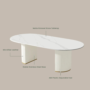 Mesa de Comedor Ovalada de Madera de Estilo Moderno Crema de 63 Pulgadas, Tablero de Piedra Sinterizada de 12 mm, Fácil de Limpiar, Ideal para 4-6 Personas - Product Image 5