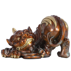 Copper Reclining Pixiu Ornament Feng Shui <b>Desk</b> Decor Home Office Gift - Product Image 4