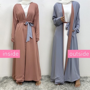 1991B# Popular Reversible Open Abaya With Side Pockets Solid Color Both Sides Wearing Muslim Women <b>Cardigan</b> - Product Image 3