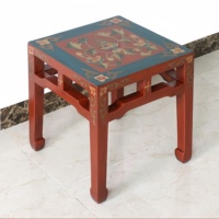 Ensemble table et chaises de salle à manger rectangulaires en bois massif vintage, meubles traditionnels tibétains et mongols peints à la main