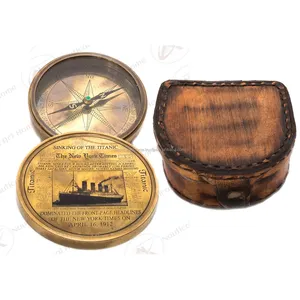 Antique Marine Titanic Compass 3" with Leather Case - Nautical Brass Pirate Magnetic Compass by Nautical Art Home - NAH10077