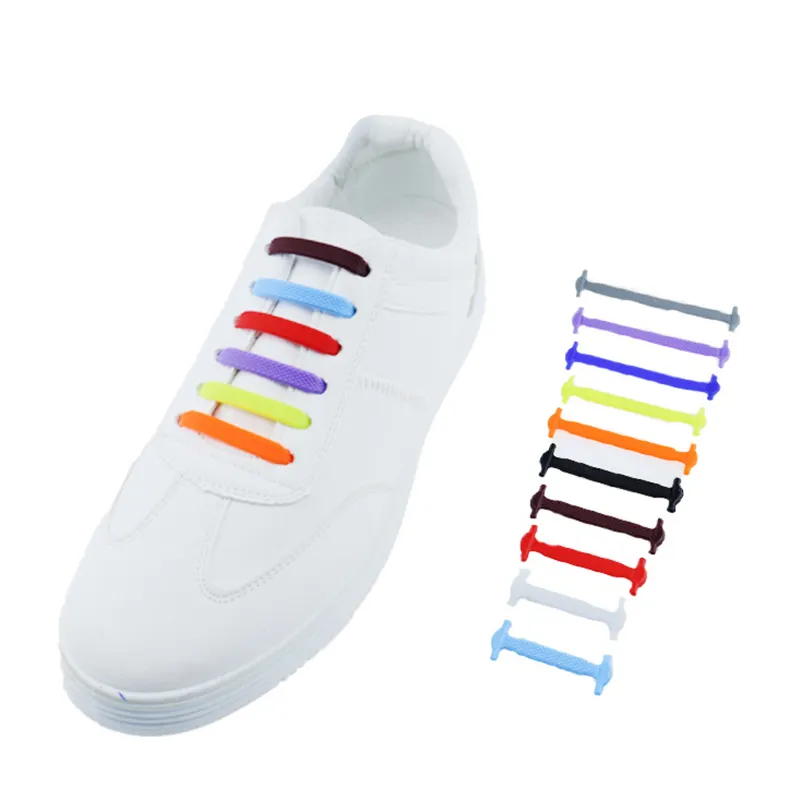 Outdoor Sports Shoes leisure style color silicone lazy shoelaces tough and soft I-shaped shoelaces