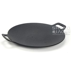 11" 12" 13" 14" Cast Iron Griddle <strong>Pan</strong> with Double Handle Outdoor Pre-seasoned Campfire <strong>Pan</strong> Round Griddle Korean BBQ <strong>Grill</strong> <strong>Pan</strong> - Product Image 4