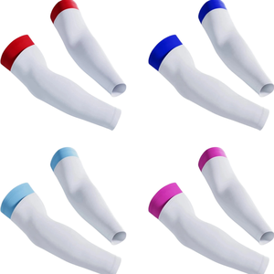 Manchons de compression blancs personnalisables avec logo et bandes colorées, protection UV, pour le basketball et le cyclisme - Product Image 1