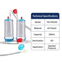 Contenants de test de stérilité 200 ml entièrement scellés en plastique AS avec filtration intégrée pour poudre d'antibiotique en flacon, microbiologie pharmaceutique