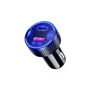 Metal Car USB Charger 18W 3.0 Quick Charge 20W USB C Fast Charger USB 3.0 in-Car Chargers with Blue LED & Touch Switch