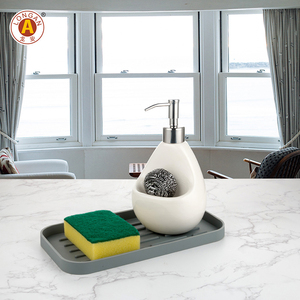 OEM accepte le support en céramique 2-en-1 détergent liquide éponge savon pompe poussoir <span class=keywords><strong>distributeur</strong></span> avec éponge en gros en Chine - Product Image 5