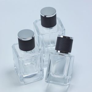 <b>Empty</b> 30ml 50ml 100ml Glass <b>Perfume</b> <b>Bottle</b> Square Shape Heavy <b>Perfume</b> Spray <b>Bottle</b> with Black Cylinder Round Cap - Product Image 3
