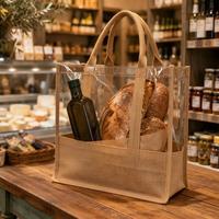 Sac fourre-tout réutilisable en jute transparent, écologique et personnalisable avec panneau transparent