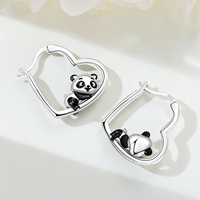 Boucles d'oreilles pendantes en forme de cœur de panda en zircon plaqué argent sur cuivre, design émail noir et blanc, bijoux raffinés pour femmes