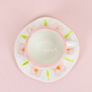 Tazza da <span class=keywords><strong>caffè</strong></span> in ceramica e Set di tazze da tè pomeridiano irregolare con Set di piattino personalizzato Girly <span class=keywords><strong>Love</strong></span> carine fatte a mano tazze da <span class=keywords><strong>caffè</strong></span> - Product Image 3