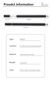 WENKU 2 in 1 Pena Stylus Pasif dengan Daya Tarik Magnetik untuk Layar Sentuh Tablet Pena Kapasitif Logam Universal Bersertifikat CE - Product Image 6