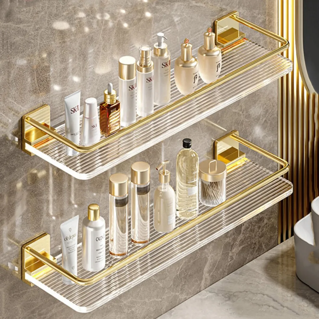 Accessoires de salle de bains de haute qualité étagères de salle de bains murales en acrylique doré porte-shampoing étagère de douche