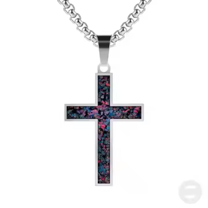 Mặt dây chuyền thánh giá Opal khắc logo Gentdes, chất liệu thép không gỉ và titan, dây chuyền hộp kiểu cổ điển, mạ tùy chỉnh - Product Image 1