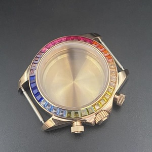 Caja de Modificación para Reloj, Caja de Acero Sólido con Bisel de Cristal de Color, 39 mm, Tono Rosa, Compatible con el Movimiento VK63 - Product Image 2
