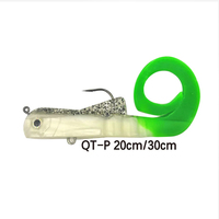 Leurre de pêche souple en plastique QT-P 30cm 115g à longue queue avec hameçon pour poissons d'eau salée, queue de pagaie courbée en S