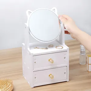 Home Dressing Table Skin Care Jewelry Display Cosmetic Mirror Storage Box With Drawers