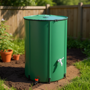 ถังเก็บน้ำฝนพับได้สีเขียว ขนาด 132 แกลลอน พร้อมก๊อกน้ำสำหรับสวน - Product Image 2