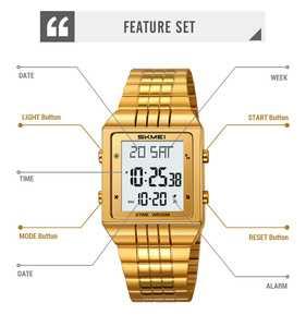 Fournisseurs de premier plan <span class=keywords><strong>SKMEI</strong></span> 2335 Fabricant de montres numériques en métal doré <span class=keywords><strong>Chrono</strong></span> Montres de sport étanches en acier inoxydable pour hommes - Product Image 5
