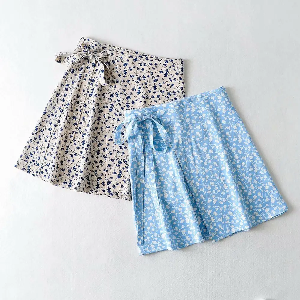 R40458S 2021 wholesale fashion flower printing slim a-line women's chiffon bandage skirts